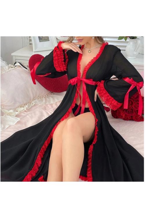 ملابس سكسيه صيفية شفافة - رداء منزلي مثير بزخارف دانتيل من ياوتينج